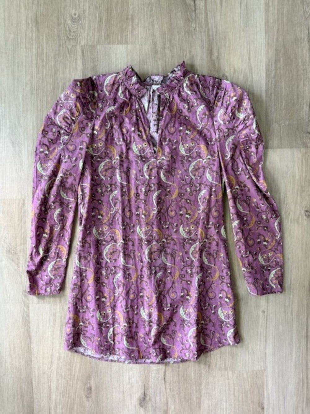 Anna Cate Purple Paisley Mini Dress Women's Medium Long Sleeve Ruffle Collar